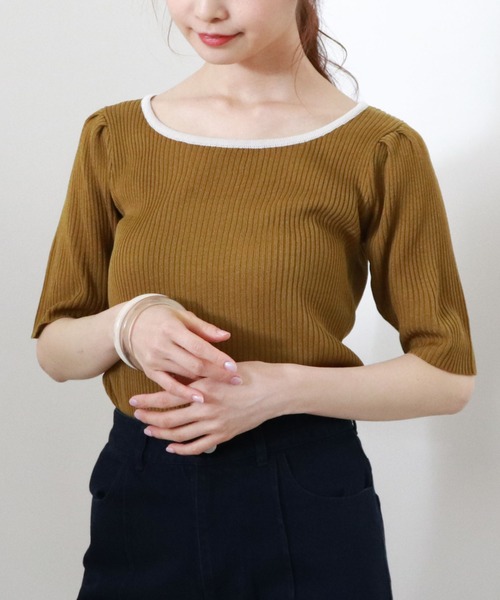 archives(アルシーヴ)の「【web限定item】配色パイピングリブプルオーバー(ニット/セーター・レディース・ホワイト/オフホワイト/ブラック/ベージュ/グリーン系その他・MEDIUM)」の13枚目の写真