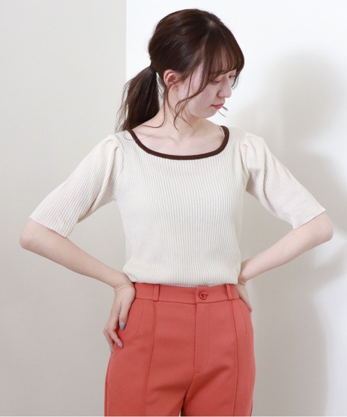 archives(アルシーヴ)の「【web限定item】配色パイピングリブプルオーバー(ニット/セーター・レディース・ホワイト/オフホワイト/ブラック/ベージュ/グリーン系その他・MEDIUM)」の9枚目の写真