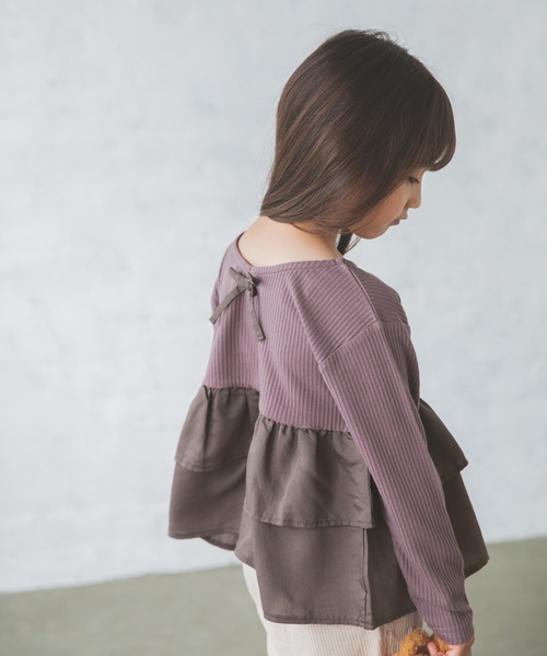 pairmanon(ペアマノン)の「【ふんわりワッフル】ティアード長袖 Tシャツ(Tシャツ/カットソー・キッズ・ミント/ピンク/グレイッシュベージュ/ブラック/ラベンダー/モカ/ブルー系その他3/ブラック系その他2/ピンク系その他5/ブラウン系その他2/パープル・120/130/100/110/150/90/140)」の9枚目の写真