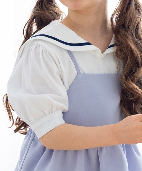 lulpini（ルルピー二）の「kids セーラーカラーTシャツ（Tシャツ/カットソー・キッズ・オフホワイト/サックスブルー・S/M/L）」の2枚目の写真