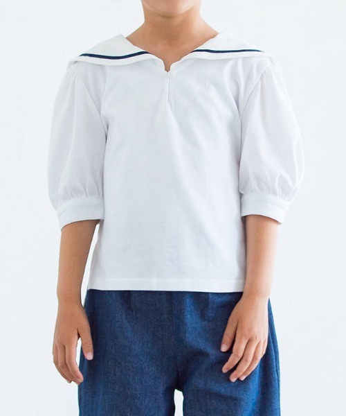 lulpini（ルルピー二）の「kids セーラーカラーTシャツ（Tシャツ/カットソー・キッズ・オフホワイト/サックスブルー・S/M/L）」の8枚目の写真