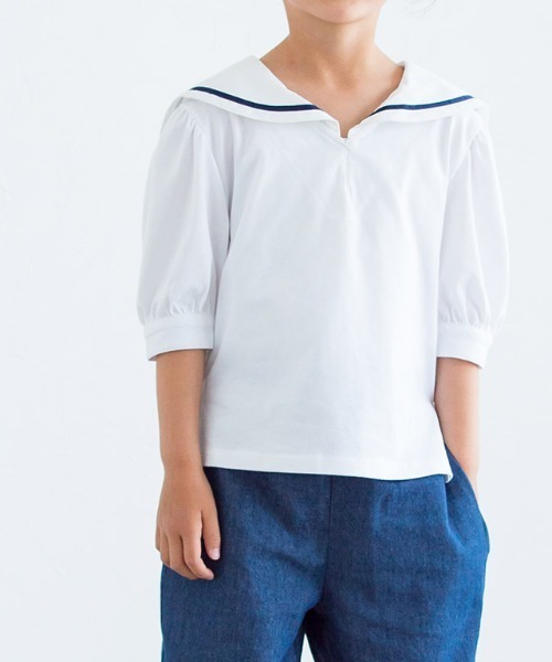 lulpini（ルルピー二）の「kids セーラーカラーTシャツ（Tシャツ/カットソー・キッズ・オフホワイト/サックスブルー・S/M/L）」の13枚目の写真