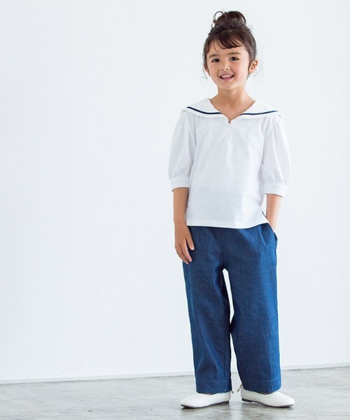 lulpini（ルルピー二）の「kids セーラーカラーTシャツ（Tシャツ/カットソー・キッズ・オフホワイト/サックスブルー・S/M/L）」の7枚目の写真