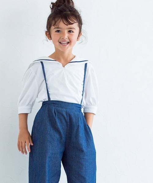 lulpini（ルルピー二）の「kids セーラーカラーTシャツ（Tシャツ/カットソー・キッズ・オフホワイト/サックスブルー・S/M/L）」の9枚目の写真