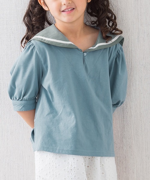 lulpini（ルルピー二）の「kids セーラーカラーTシャツ（Tシャツ/カットソー・キッズ・オフホワイト/サックスブルー・S/M/L）」の5枚目の写真