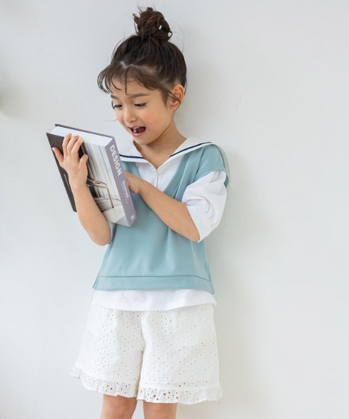 lulpini（ルルピー二）の「kids セーラーカラーTシャツ（Tシャツ/カットソー・キッズ・オフホワイト/サックスブルー・S/M/L）」の22枚目の写真
