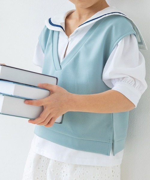 lulpini（ルルピー二）の「kids セーラーカラーTシャツ（Tシャツ/カットソー・キッズ・オフホワイト/サックスブルー・S/M/L）」の21枚目の写真