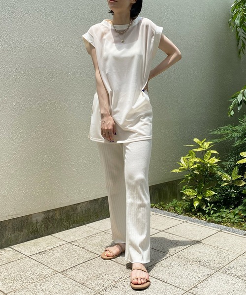 DouDou（ドゥドゥ）の「シアートップス＋リブパンツセット（セットアップ・レディース・ブラック/オフホワイト・FREE）」の3枚目の写真