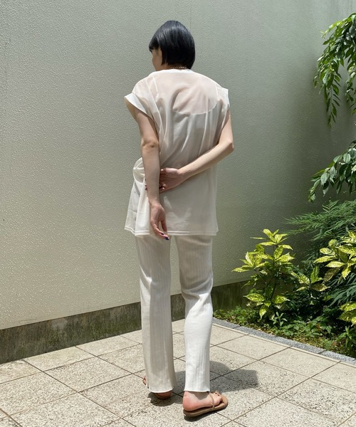 DouDou（ドゥドゥ）の「シアートップス＋リブパンツセット（セットアップ・レディース・ブラック/オフホワイト・FREE）」の4枚目の写真