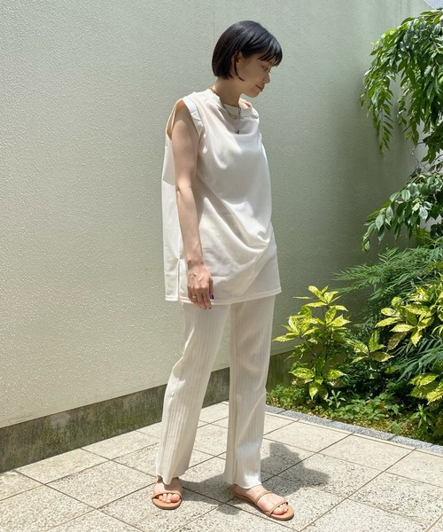 DouDou（ドゥドゥ）の「シアートップス＋リブパンツセット（セットアップ・レディース・ブラック/オフホワイト・FREE）」の5枚目の写真