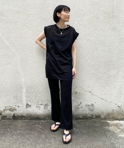 DouDou（ドゥドゥ）の「シアートップス＋リブパンツセット（セットアップ・レディース・ブラック/オフホワイト・FREE）」の12枚目の写真