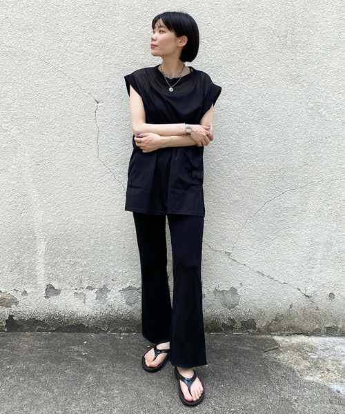 DouDou（ドゥドゥ）の「シアートップス＋リブパンツセット（セットアップ・レディース・ブラック/オフホワイト・FREE）」の13枚目の写真