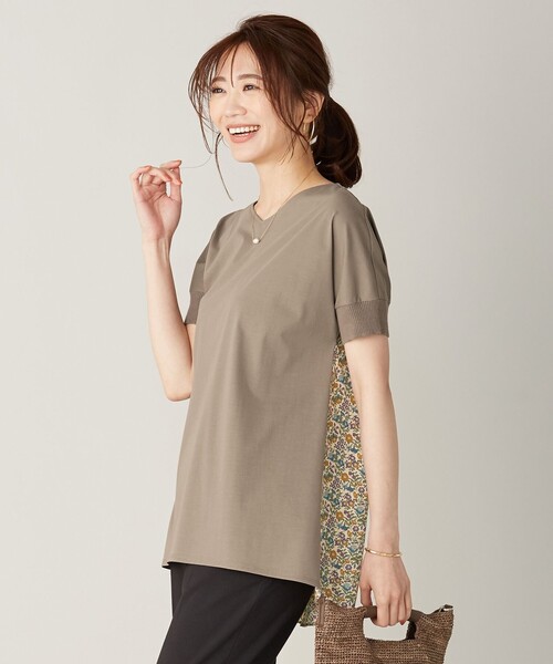 J.PRESS Ladies(J.プレス レディス)の「【消臭機能付き】プレーティングジャージー 異素材コンビ カットソー(Tシャツ/カットソー・レディース・ブラウン系/ネイビー系・SMALL)」の2枚目の写真