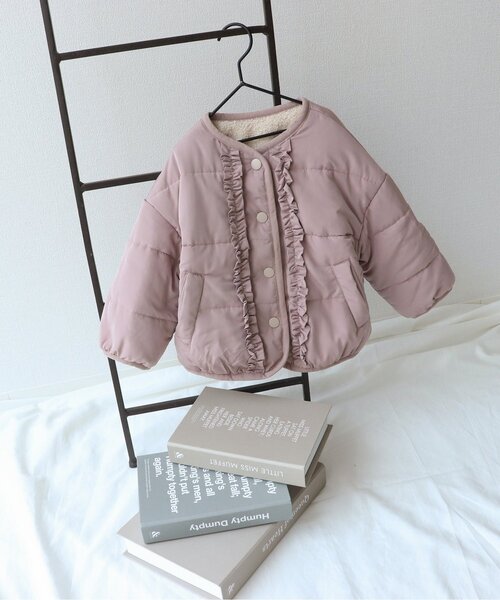 apres les cours（アプレレクール）の「WEB限定 プードルファーリバーシブルアウター（ダウンジャケット/コート・キッズ・ピンク/ベージュ/サックスブルー・140/120/100/90/80/130/110）」の3枚目の写真