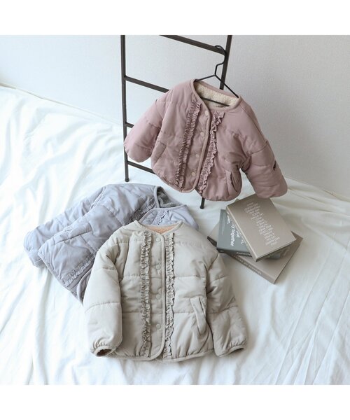 apres les cours（アプレレクール）の「WEB限定 プードルファーリバーシブルアウター（ダウンジャケット/コート・キッズ・ピンク/ベージュ/サックスブルー・140/120/100/90/80/130/110）」の7枚目の写真