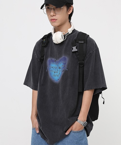 MASONPRINCE ハートプリント Tシャツ ブラック MASONPRINCE】Hand paint loving heart t-shirt DT3080（Tシャツ