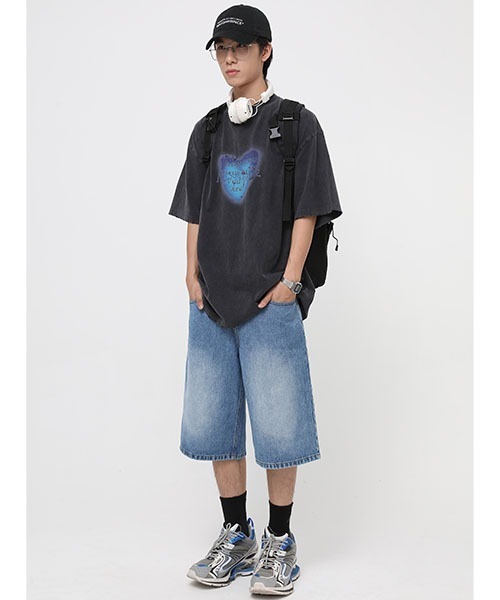 MASONPRINCE ハートプリント Tシャツ ブラック MASONPRINCE tシャツ オーバーサイズフロントロゴ＆808プリントT