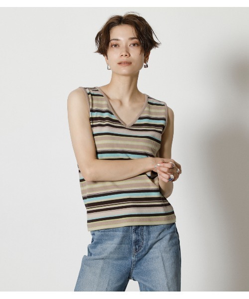 AZUL by moussy（アズールバイマウジー）の「2WAY LACE UP RIB TANK/2WAYレースアップリブタンク（タンクトップ・レディース・ベージュ/ブラック系その他/レッド/ベージュ系その他・MEDIUM/SMALL）」の3枚目の写真