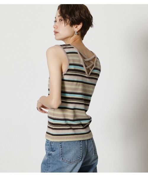 AZUL by moussy（アズールバイマウジー）の「2WAY LACE UP RIB TANK/2WAYレースアップリブタンク（タンクトップ・レディース・ベージュ/ブラック系その他/レッド/ベージュ系その他・MEDIUM/SMALL）」の21枚目の写真