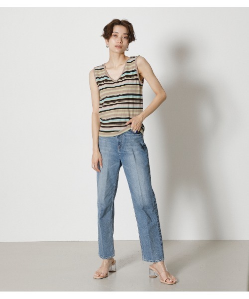 AZUL by moussy（アズールバイマウジー）の「2WAY LACE UP RIB TANK/2WAYレースアップリブタンク（タンクトップ・レディース・ベージュ/ブラック系その他/レッド/ベージュ系その他・MEDIUM/SMALL）」の5枚目の写真