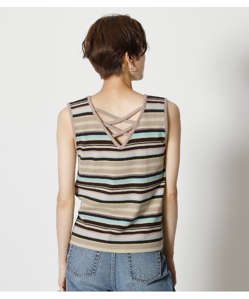 AZUL by moussy（アズールバイマウジー）の「2WAY LACE UP RIB TANK/2WAYレースアップリブタンク（タンクトップ・レディース・ベージュ/ブラック系その他/レッド/ベージュ系その他・MEDIUM/SMALL）」の10枚目の写真