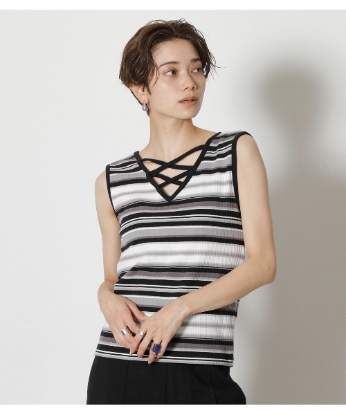 AZUL by moussy（アズールバイマウジー）の「2WAY LACE UP RIB TANK/2WAYレースアップリブタンク（タンクトップ・レディース・ベージュ/ブラック系その他/レッド/ベージュ系その他・MEDIUM/SMALL）」の12枚目の写真