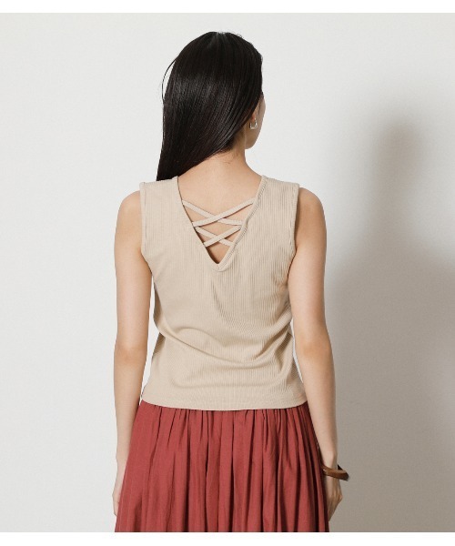 AZUL by moussy（アズールバイマウジー）の「2WAY LACE UP RIB TANK/2WAYレースアップリブタンク（タンクトップ・レディース・ベージュ/ブラック系その他/レッド/ベージュ系その他・MEDIUM/SMALL）」の14枚目の写真