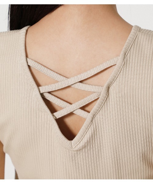 AZUL by moussy（アズールバイマウジー）の「2WAY LACE UP RIB TANK/2WAYレースアップリブタンク（タンクトップ・レディース・ベージュ/ブラック系その他/レッド/ベージュ系その他・MEDIUM/SMALL）」の20枚目の写真