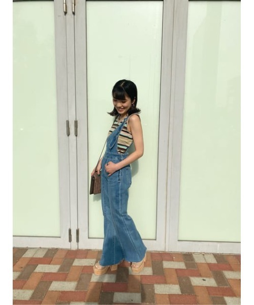 AZUL by moussy（アズールバイマウジー）の「2WAY LACE UP RIB TANK/2WAYレースアップリブタンク（タンクトップ・レディース・ベージュ/ブラック系その他/レッド/ベージュ系その他・MEDIUM/SMALL）」の6枚目の写真