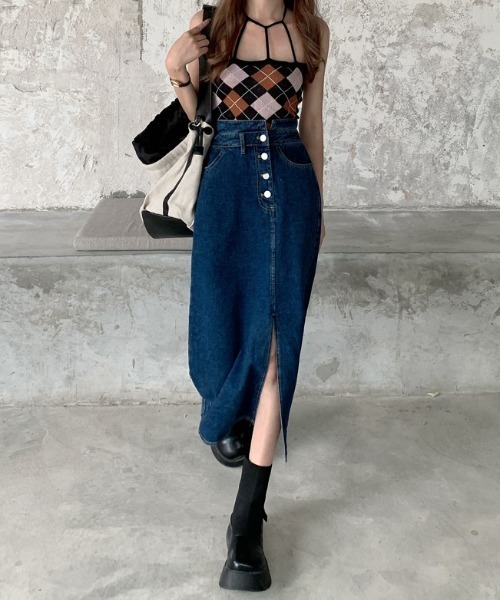 ABITOKYO（アビトーキョー）の「センタースリットハイウエストデニムスカート（デニムスカート・レディース・ライトブルー/インディゴブルー・S/M/L）」の7枚目の写真