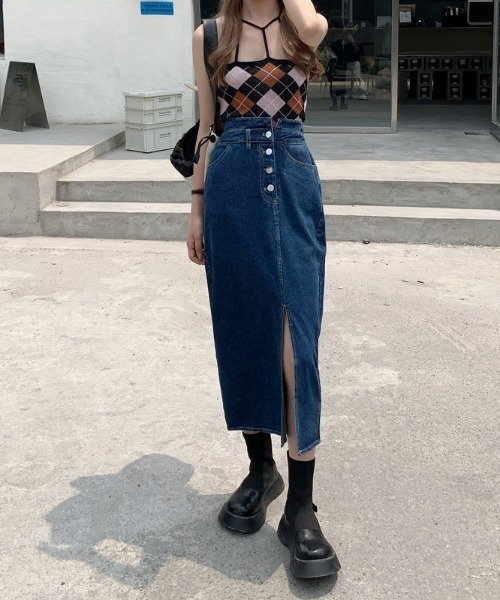 ABITOKYO（アビトーキョー）の「センタースリットハイウエストデニムスカート（デニムスカート・レディース・ライトブルー/インディゴブルー・S/M/L）」の10枚目の写真