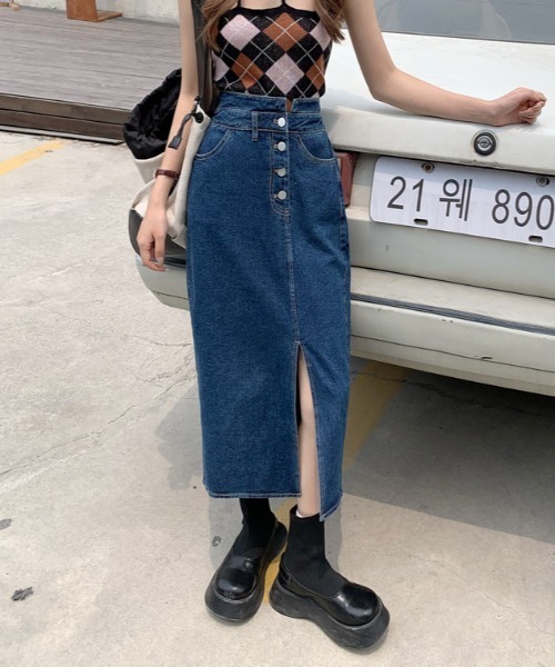 ABITOKYO（アビトーキョー）の「センタースリットハイウエストデニムスカート（デニムスカート・レディース・ライトブルー/インディゴブルー・S/M/L）」の5枚目の写真