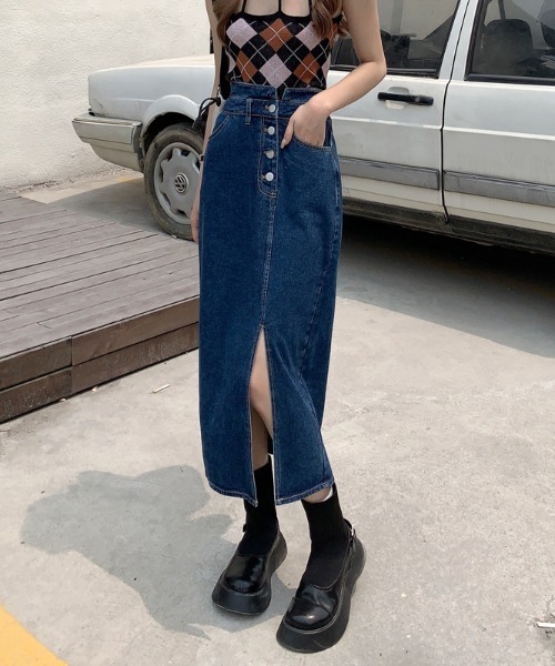 ABITOKYO（アビトーキョー）の「センタースリットハイウエストデニムスカート（デニムスカート・レディース・ライトブルー/インディゴブルー・S/M/L）」の18枚目の写真