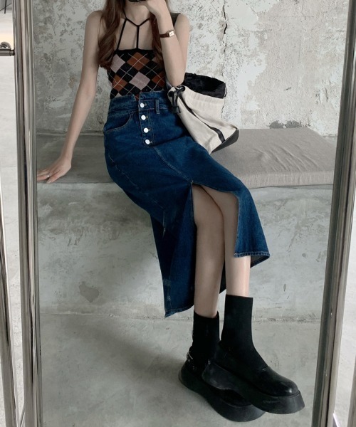 ABITOKYO（アビトーキョー）の「センタースリットハイウエストデニムスカート（デニムスカート・レディース・ライトブルー/インディゴブルー・S/M/L）」の8枚目の写真