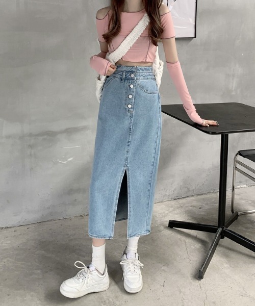 ABITOKYO（アビトーキョー）の「センタースリットハイウエストデニムスカート（デニムスカート・レディース・ライトブルー/インディゴブルー・S/M/L）」の15枚目の写真