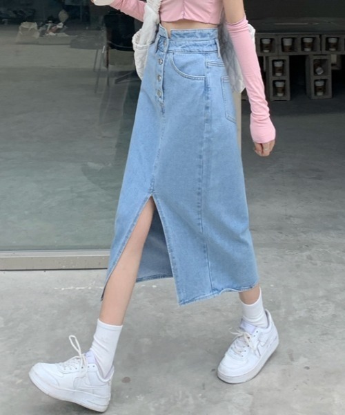 ABITOKYO（アビトーキョー）の「センタースリットハイウエストデニムスカート（デニムスカート・レディース・ライトブルー/インディゴブルー・S/M/L）」の20枚目の写真