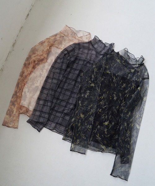 179/WG（イチナナキュウダブルジー）の「シアーチュールトップス（Tシャツ/カットソー・レディース・ベージュ/ブラック/チャコールグレー・FREE）」の7枚目の写真