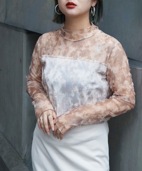 179/WG（イチナナキュウダブルジー）の「シアーチュールトップス（Tシャツ/カットソー・レディース・ベージュ/ブラック/チャコールグレー・FREE）」の14枚目の写真