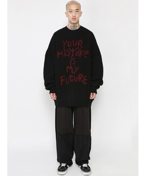 AJOBYAJO（アジョバイアジョ）の「【AJOBYAJO/アジョバイアジョ】Oversized Slogan Wool Knit Sweater/オーバーサイズニット ウールニット ロゴニット（ニット/セーター・メンズ・ライトグレー/ブラック・M/L/XL）」の14枚目の写真