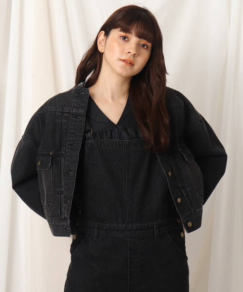 couture brooch（クチュールブローチ）の「◆ノーカラーデニムジャケット（デニムジャケット・レディース・アイボリー/ブラック・36/38/42）」の2枚目の写真