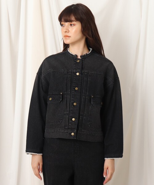 couture brooch（クチュールブローチ）の「◆ノーカラーデニムジャケット（デニムジャケット・レディース・アイボリー/ブラック・36/38/42）」の6枚目の写真