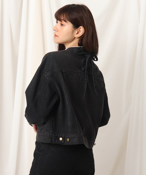 couture brooch（クチュールブローチ）の「◆ノーカラーデニムジャケット（デニムジャケット・レディース・アイボリー/ブラック・36/38/42）」の8枚目の写真