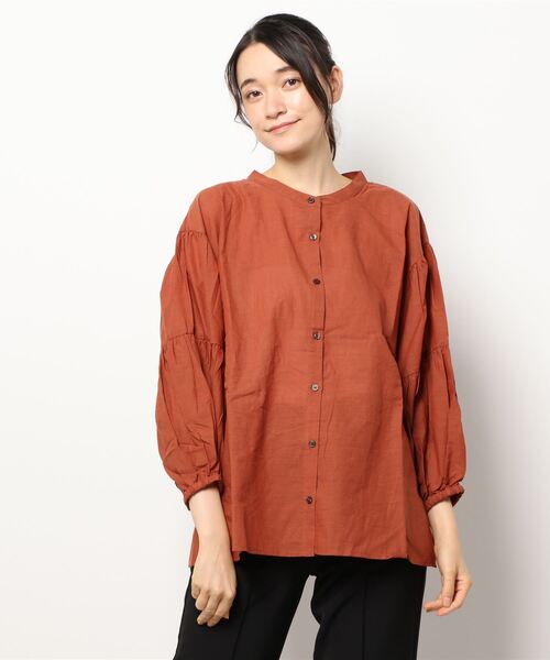 Samansa Mos2（サマンサ モスモス）の「袖ティアードブラウス（シャツ/ブラウス・レディース・ブラウン/カーキ/オレンジ/マスタード/チャコール/キナリ・ﾌﾘ-）」の15枚目の写真