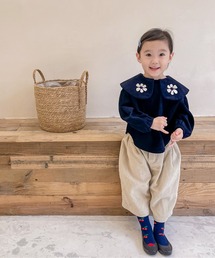 【aimoha-KIDS-】【新作】子供服 かわいいビッグカラー花刺繍入りブラウス