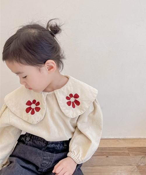 aimoha（アイモハ）の「【aimoha-KIDS-】【新作】子供服 かわいいビッグカラー花刺繍入りブラウス（シャツ/ブラウス・キッズ・ベージュ/ブルー・90/100/110/120/80/130）」の15枚目の写真