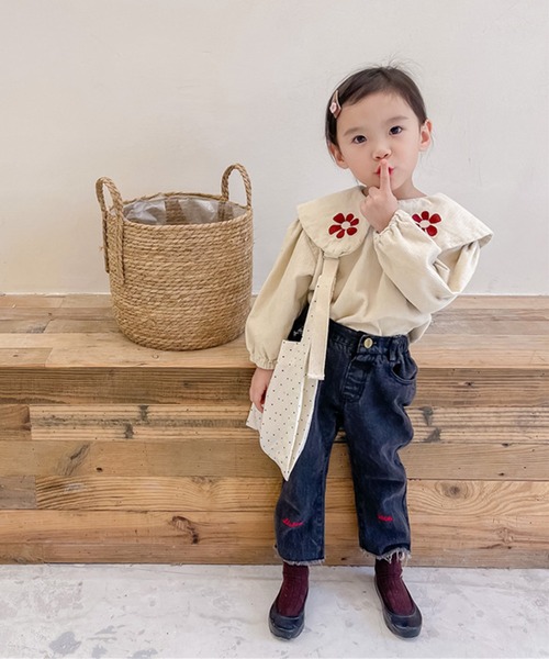 aimoha（アイモハ）の「【aimoha-KIDS-】【新作】子供服 かわいいビッグカラー花刺繍入りブラウス（シャツ/ブラウス・キッズ・ベージュ/ブルー・90/100/110/120/80/130）」の9枚目の写真