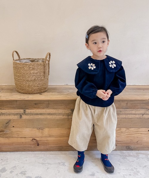 aimoha（アイモハ）の「【aimoha-KIDS-】【新作】子供服 かわいいビッグカラー花刺繍入りブラウス（シャツ/ブラウス・キッズ・ベージュ/ブルー・90/100/110/120/80/130）」の14枚目の写真