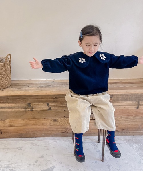 aimoha（アイモハ）の「【aimoha-KIDS-】【新作】子供服 かわいいビッグカラー花刺繍入りブラウス（シャツ/ブラウス・キッズ・ベージュ/ブルー・90/100/110/120/80/130）」の8枚目の写真