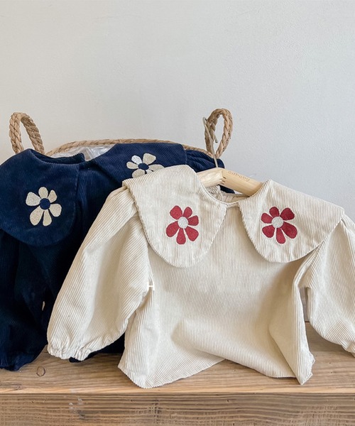 aimoha（アイモハ）の「【aimoha-KIDS-】【新作】子供服 かわいいビッグカラー花刺繍入りブラウス（シャツ/ブラウス・キッズ・ベージュ/ブルー・90/100/110/120/80/130）」の12枚目の写真