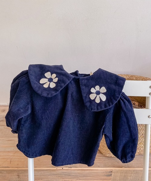 aimoha（アイモハ）の「【aimoha-KIDS-】【新作】子供服 かわいいビッグカラー花刺繍入りブラウス（シャツ/ブラウス・キッズ・ベージュ/ブルー・90/100/110/120/80/130）」の16枚目の写真